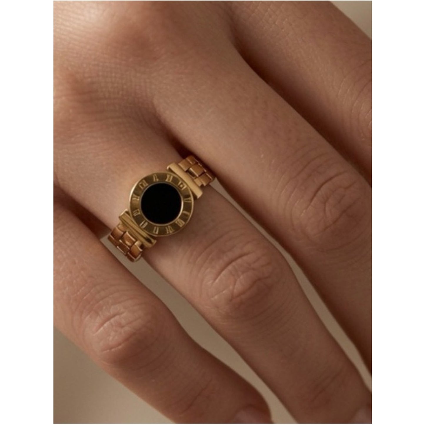 18k Gold Plated Water Proof Tarnish Free Black Circle Bracelet Ring Set