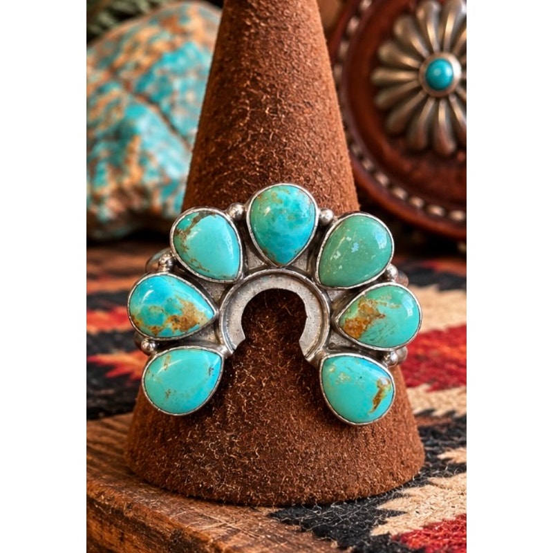 Number 8 Turquoise Naja Horseshoe Ring – Sterling Silver Adjustable Southwestern
