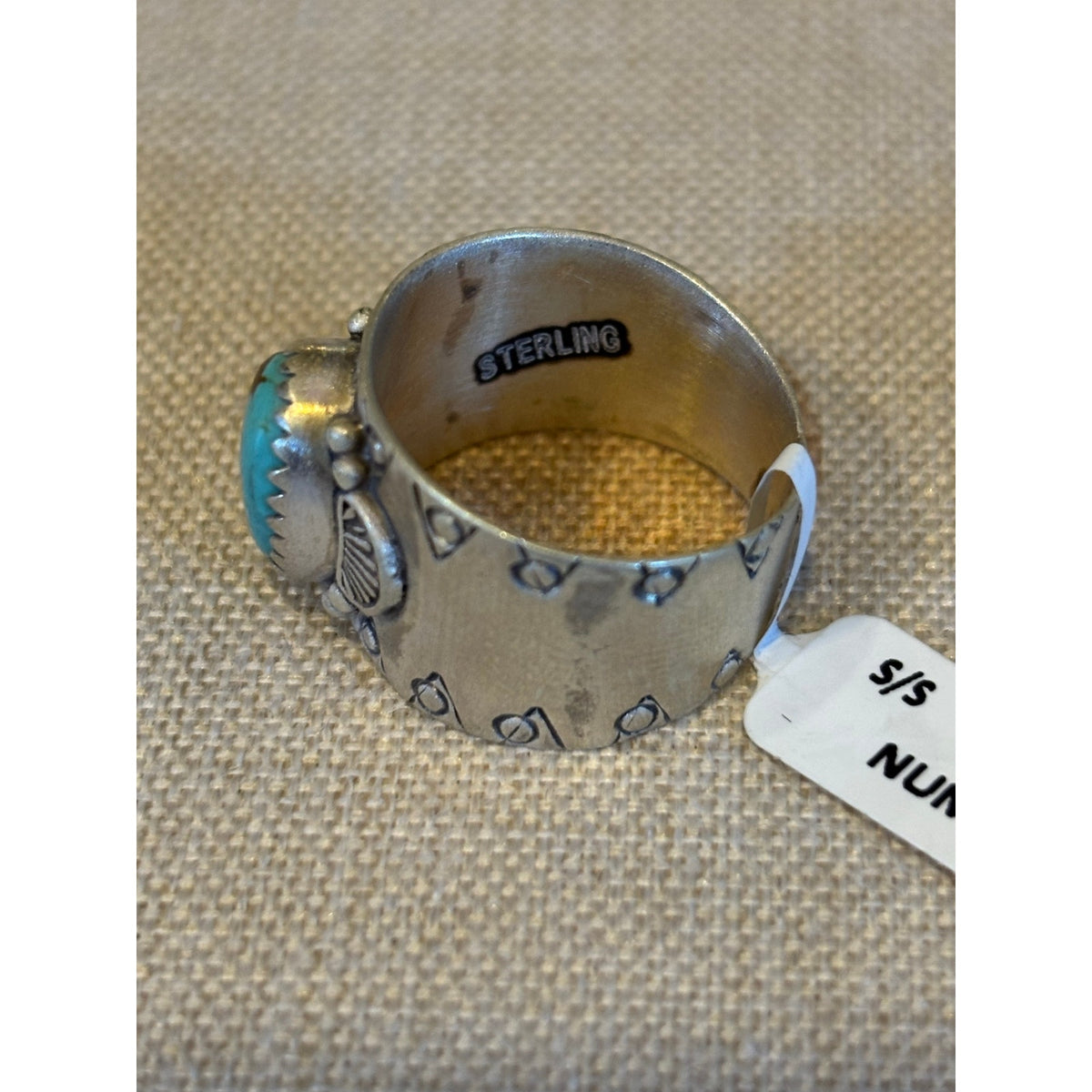 Number 8 Turquoise Southwestern Cigar Band Ring – Sterling Silver