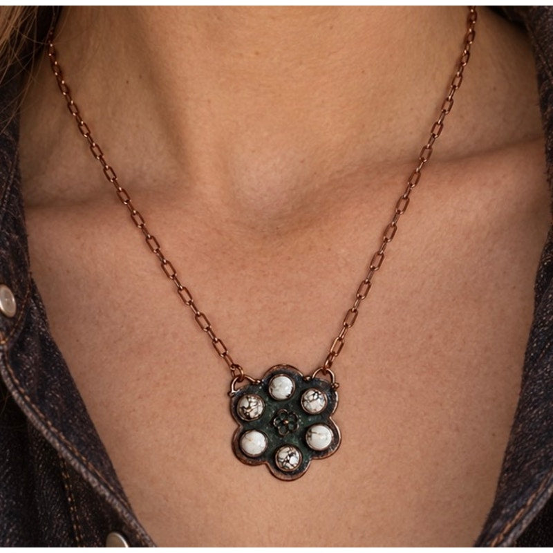 Wild Horse Stone Floral Cluster Pendant Necklace | Adjustable 22" Copper Southwestern