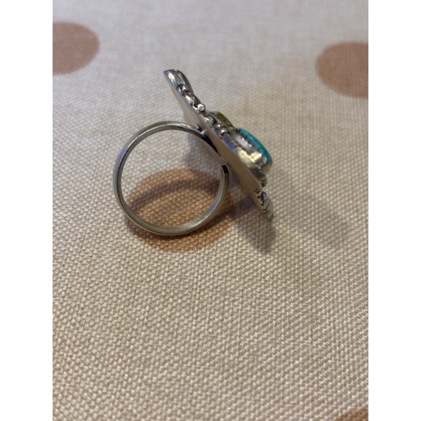 Number 8 Turquoise Three Stone Crawler Ring Sterling Silver