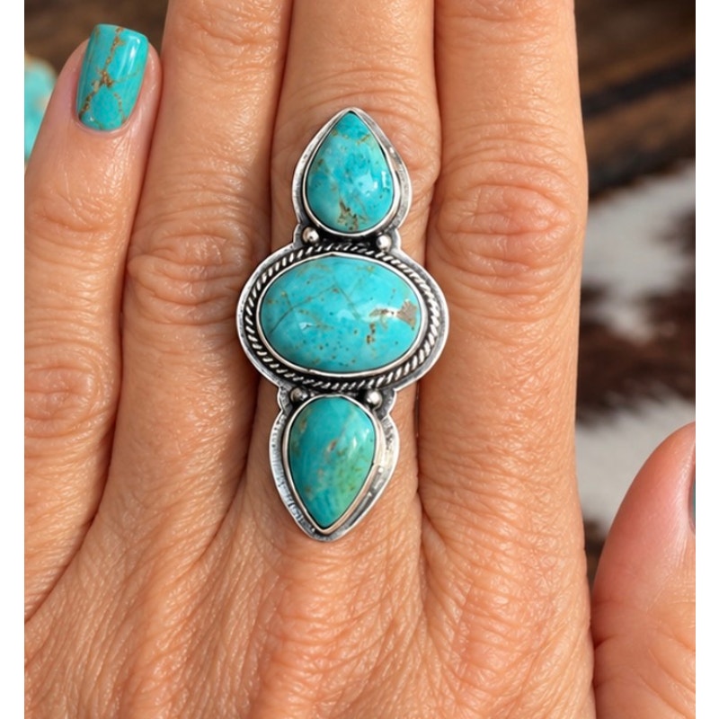 Number Eight Turquoise Three large stones Crawler Ring