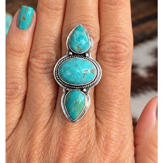 Number Eight Turquoise Three large stones Crawler Ring