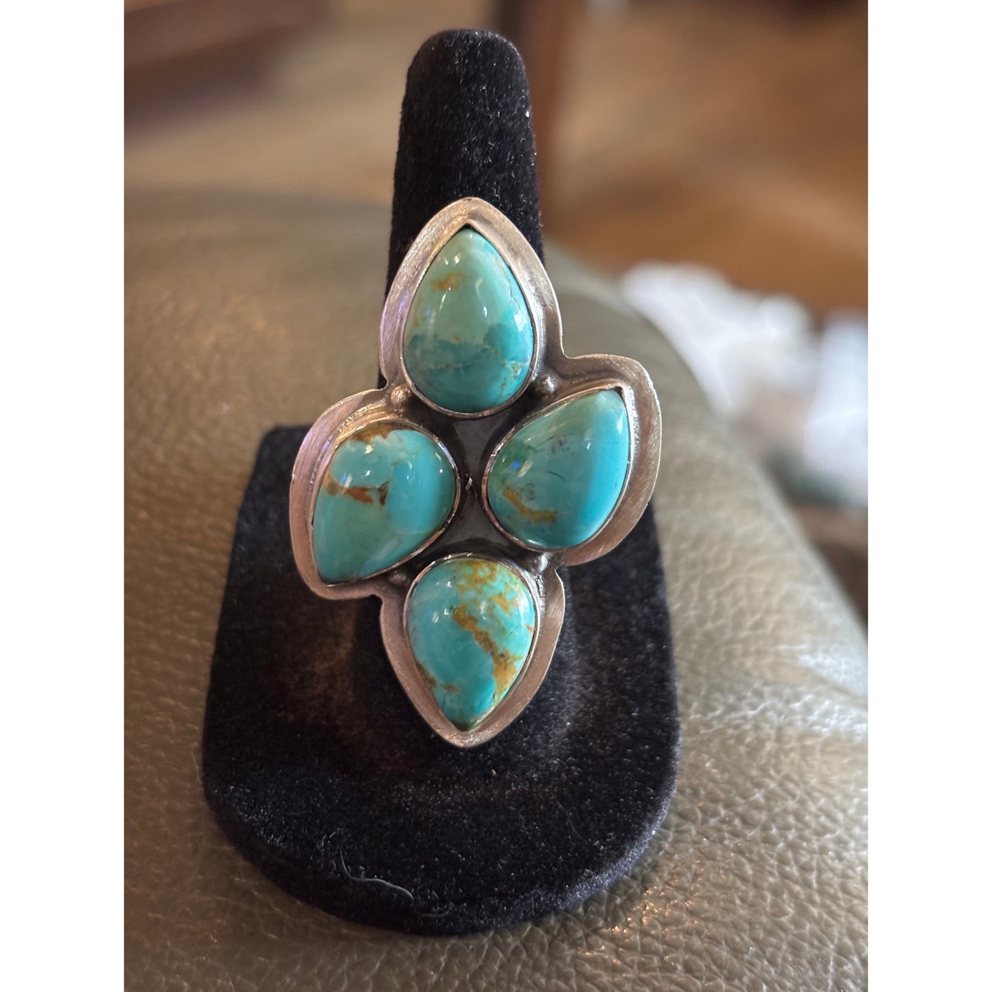 Number Eight Mined Turquoise 4 Large Stones in Sterling Silver.