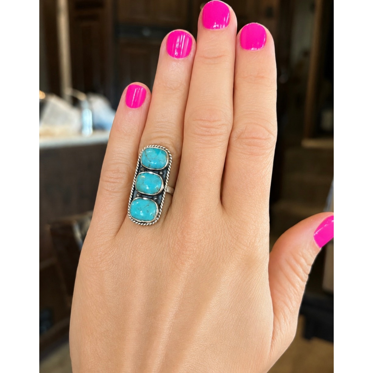 Three Stone Turquoise Crawler Ring in Sterling Silver