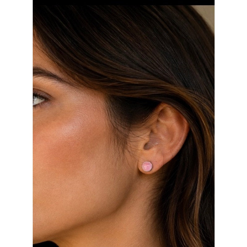Petite Pink Conch Round Earrings | Sterling Silver Western Style