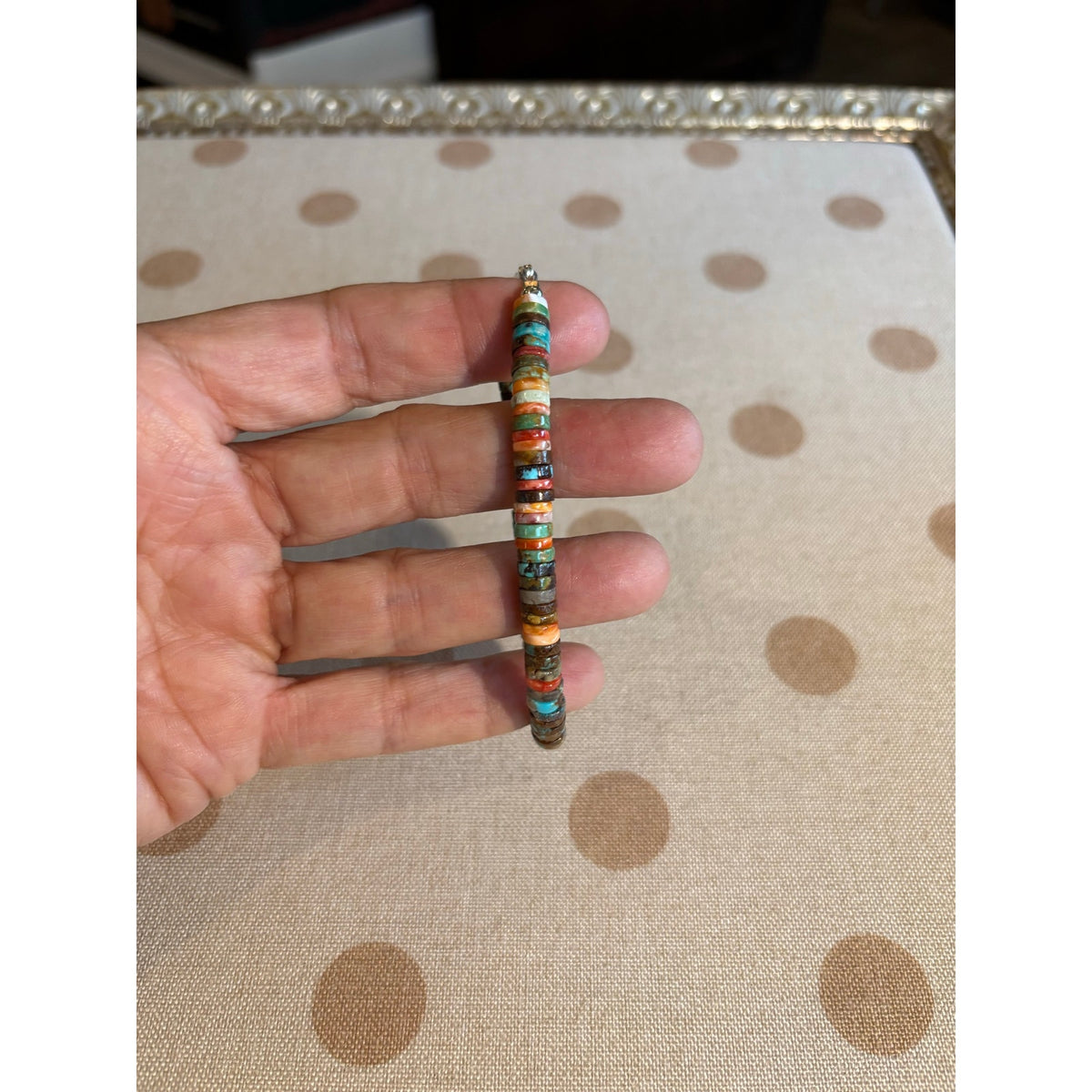7" Spiny Oyster & Turquoise Heishi Sterling Silver Bracelet