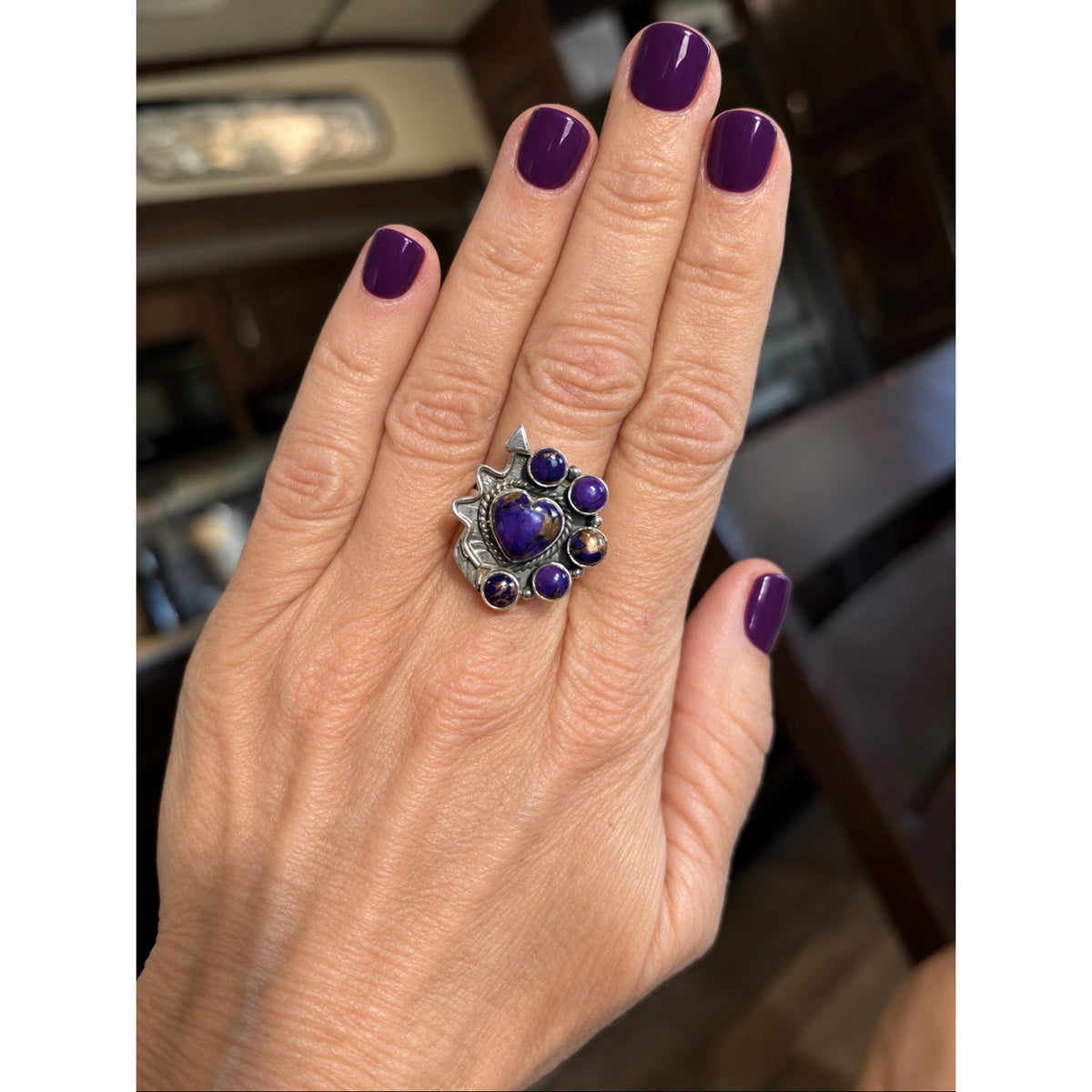 Purple Spiny Oyster Heart Ring | Vintage Southwestern Sterling Silver