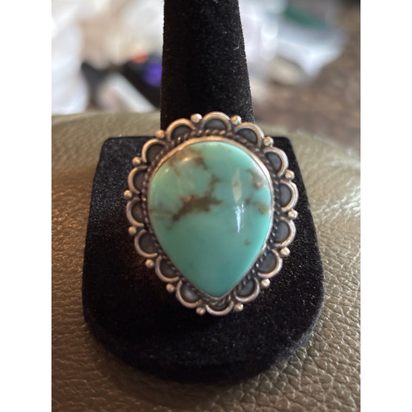 Number Eight Turquoise Tear Drop Ring in Sterling Silver