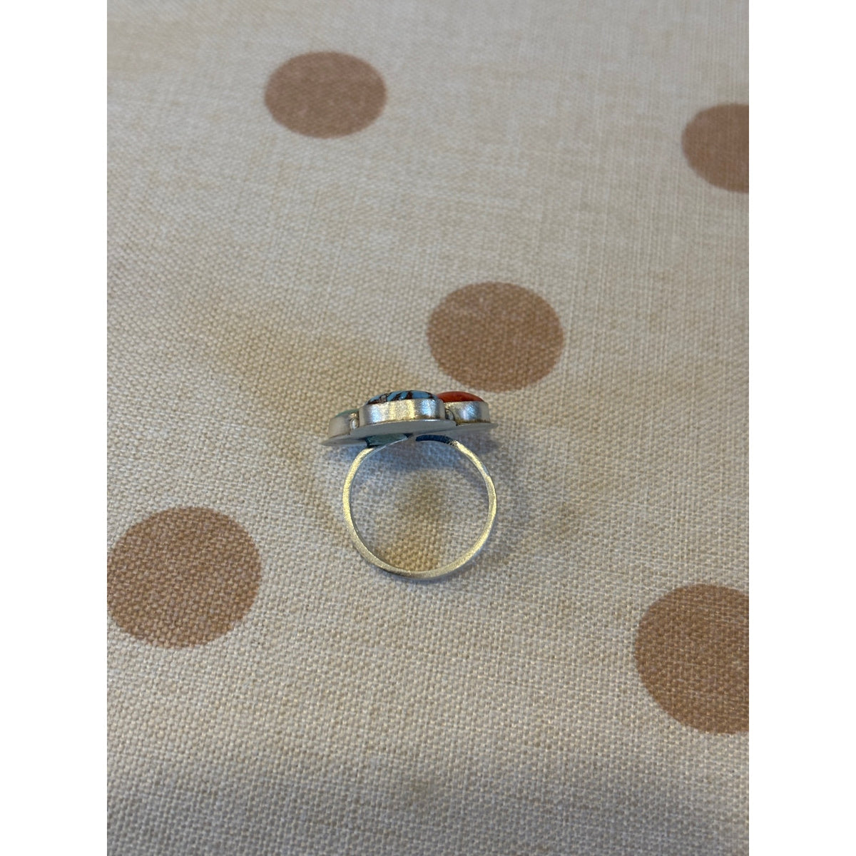 Kingman & Blue Turquoise Red Coral 3-Stone Sterling Silver Ring