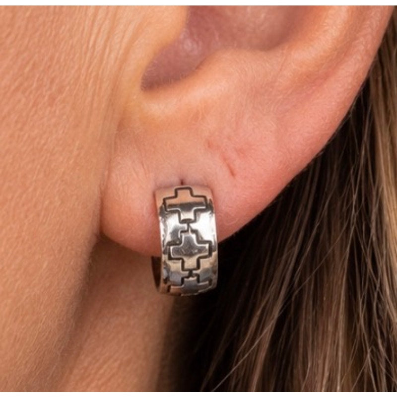 Small Sterling Silver Cross Huggie Hoop Western Earrings