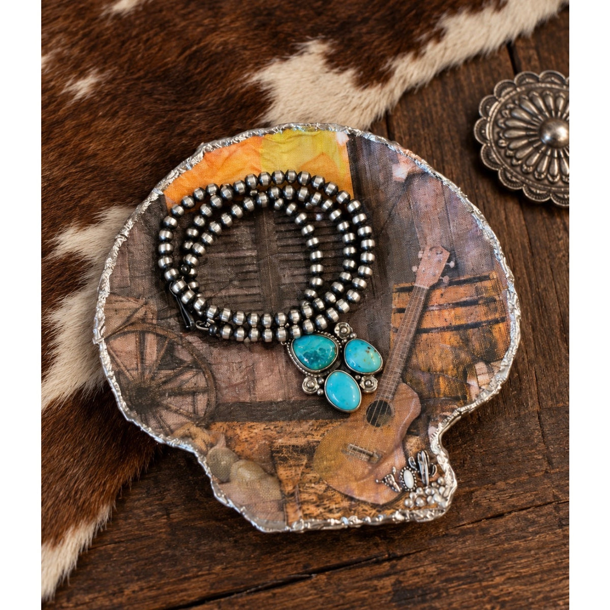 Western Theme with Guitar Shell Jewelry Dish | Cowgirl Trinket Holder