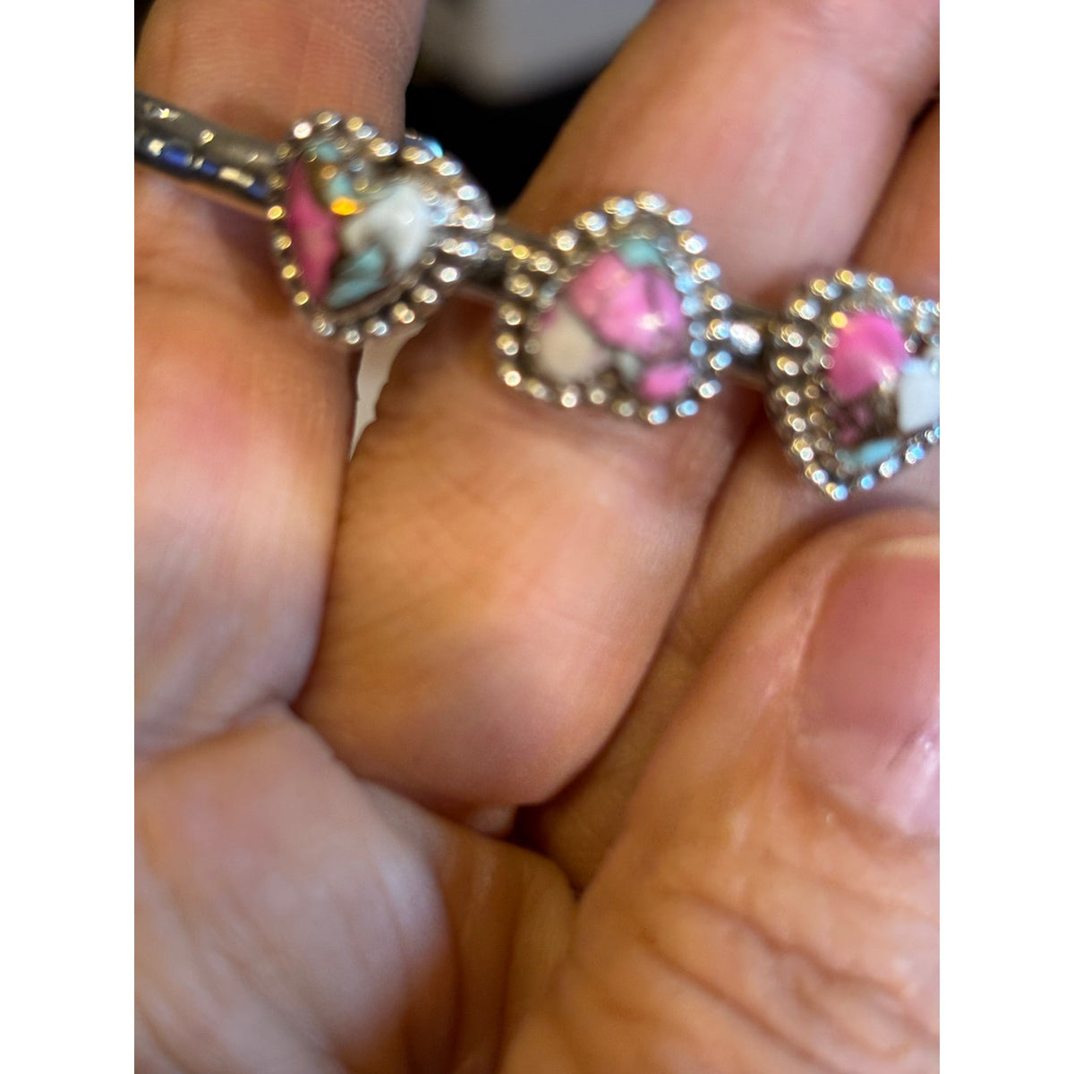 Cotton Candy Turquoise Heart Cuff Bracelet – Three Heart Sterling Silver