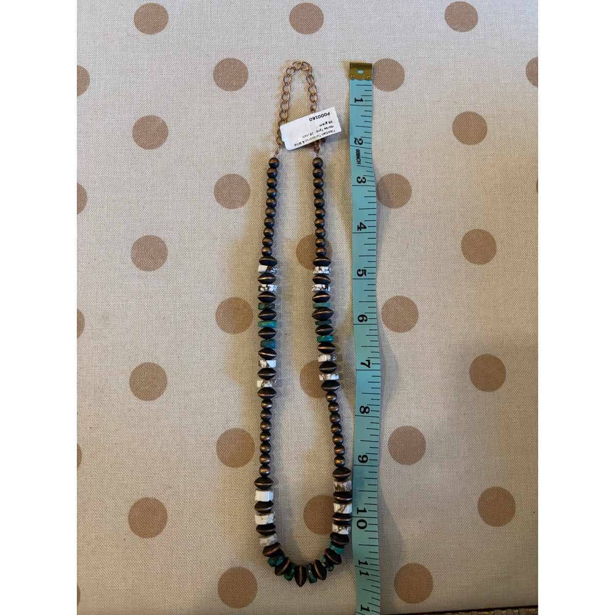 18"Copper Turquoise & Wild Horse Pearl Saucer Bead Necklace | Western