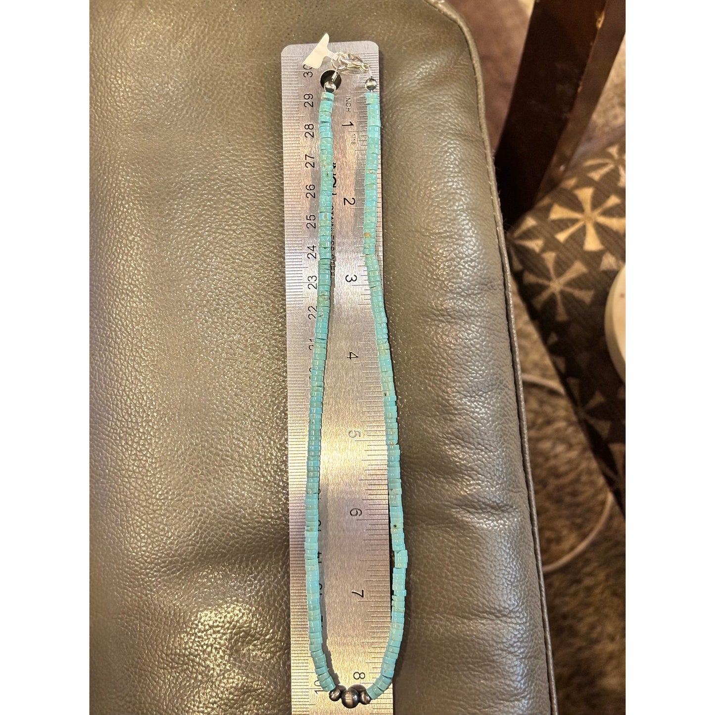 16” Turquoise Heishi Southwestern Necklace Sterling Silver