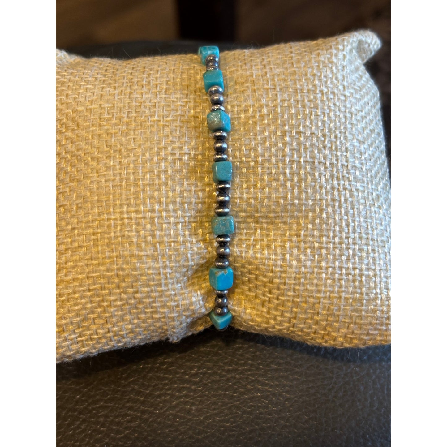Turquoise & Sterling Silver Pearl Bead Bracelet | 6" Southwestern Style