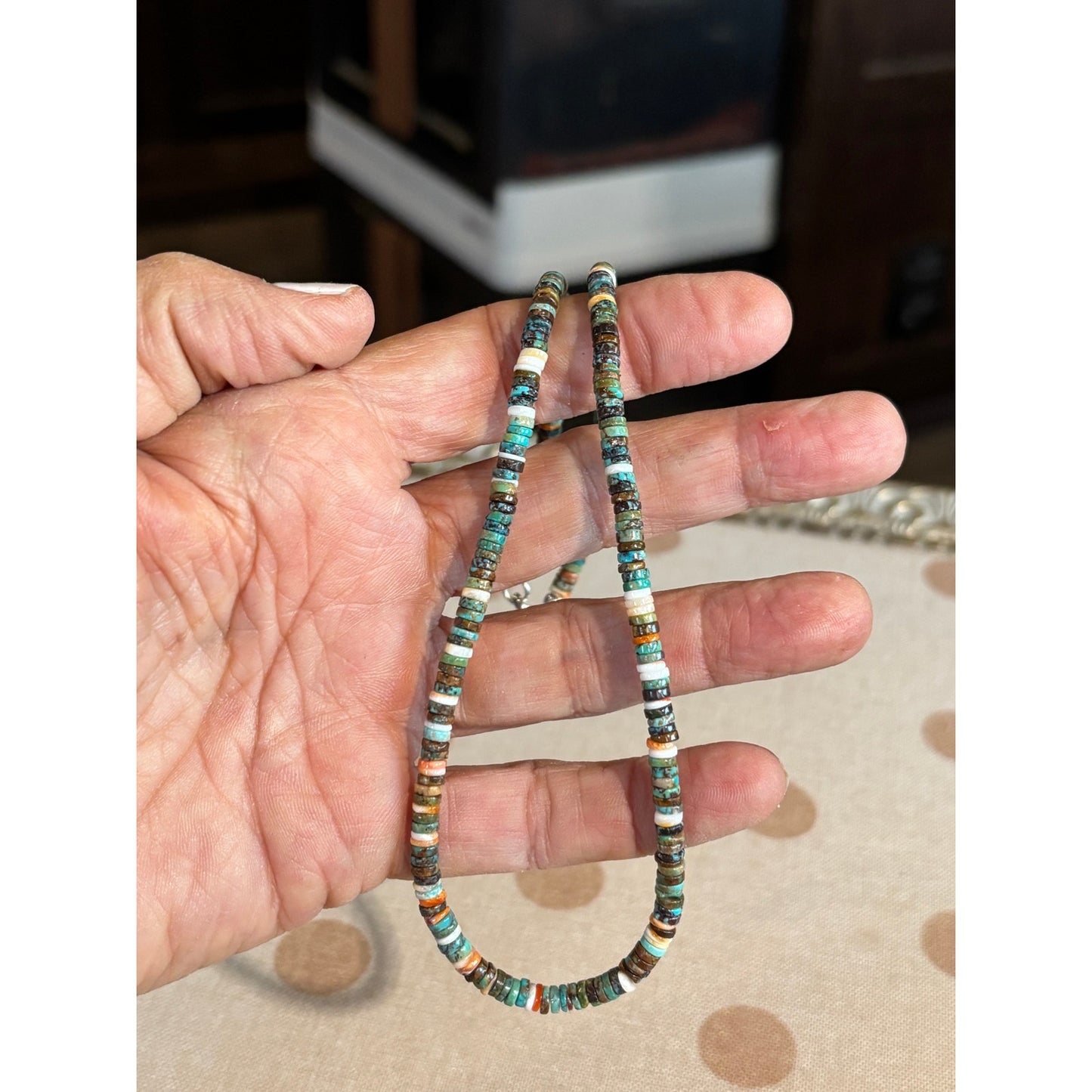 Copied - Spiny Turquoise Heishi Necklace 16”,.