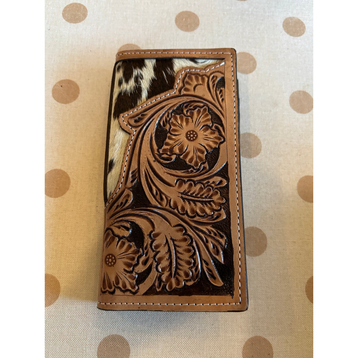 Cowhide Leather Tooled Western Checkbook Wallet