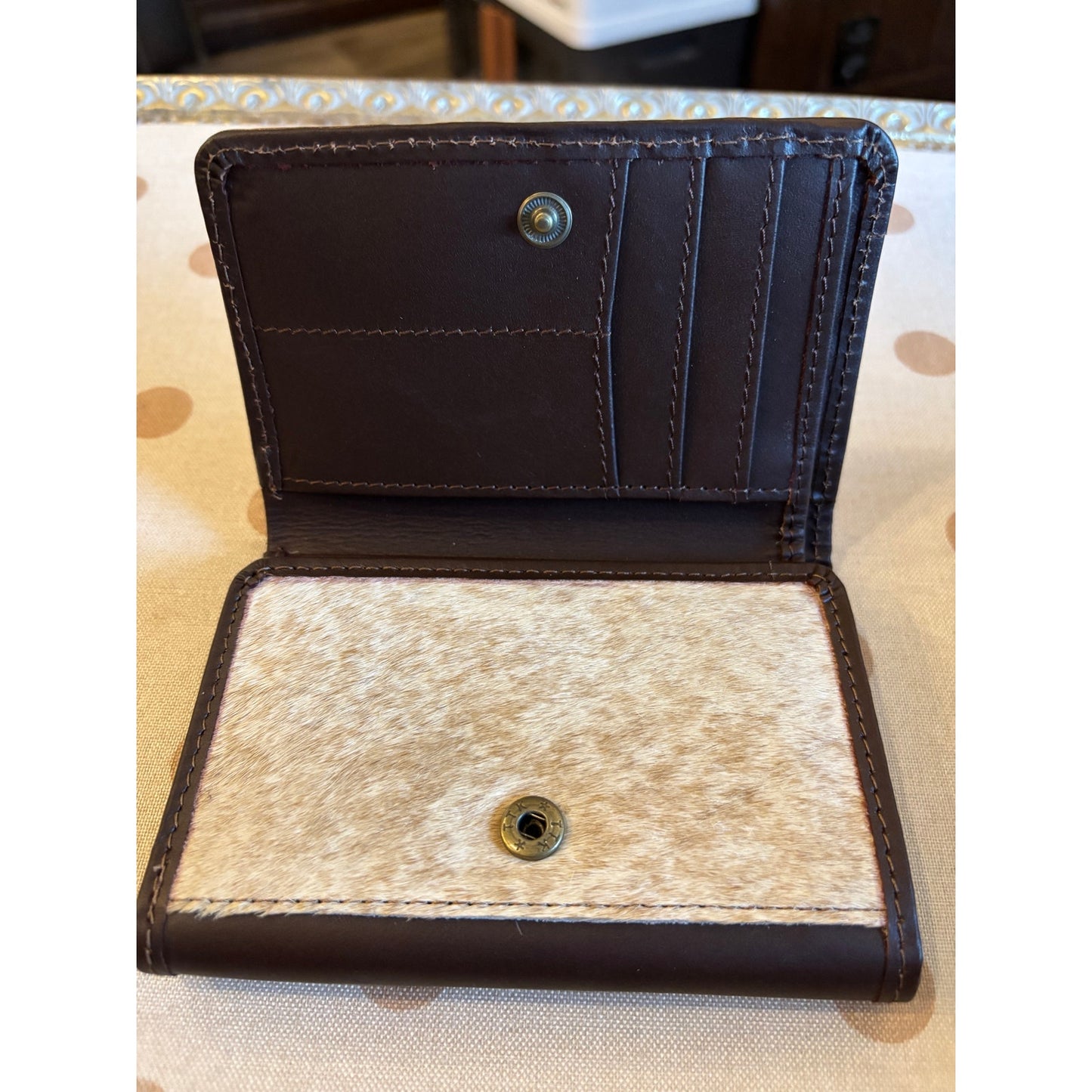 Tooled Leather Cowhide Western Trifold Wallet in Red