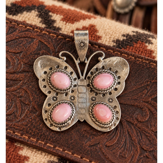 Pink Conch Butterfly Statement Pendant – Sterling Silver Southwestern
