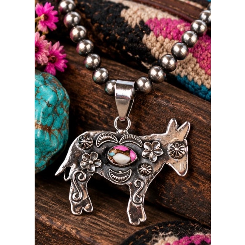 Cotton Candy Turquoise Southwestern Donkey Pendant – Sterling Silver