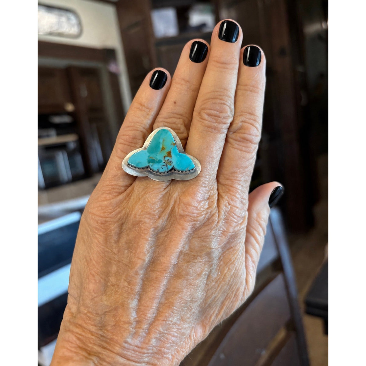 Number 8 Turquoise Steer Head Sterling Silver Ring | Ranch Cattle Western Ring