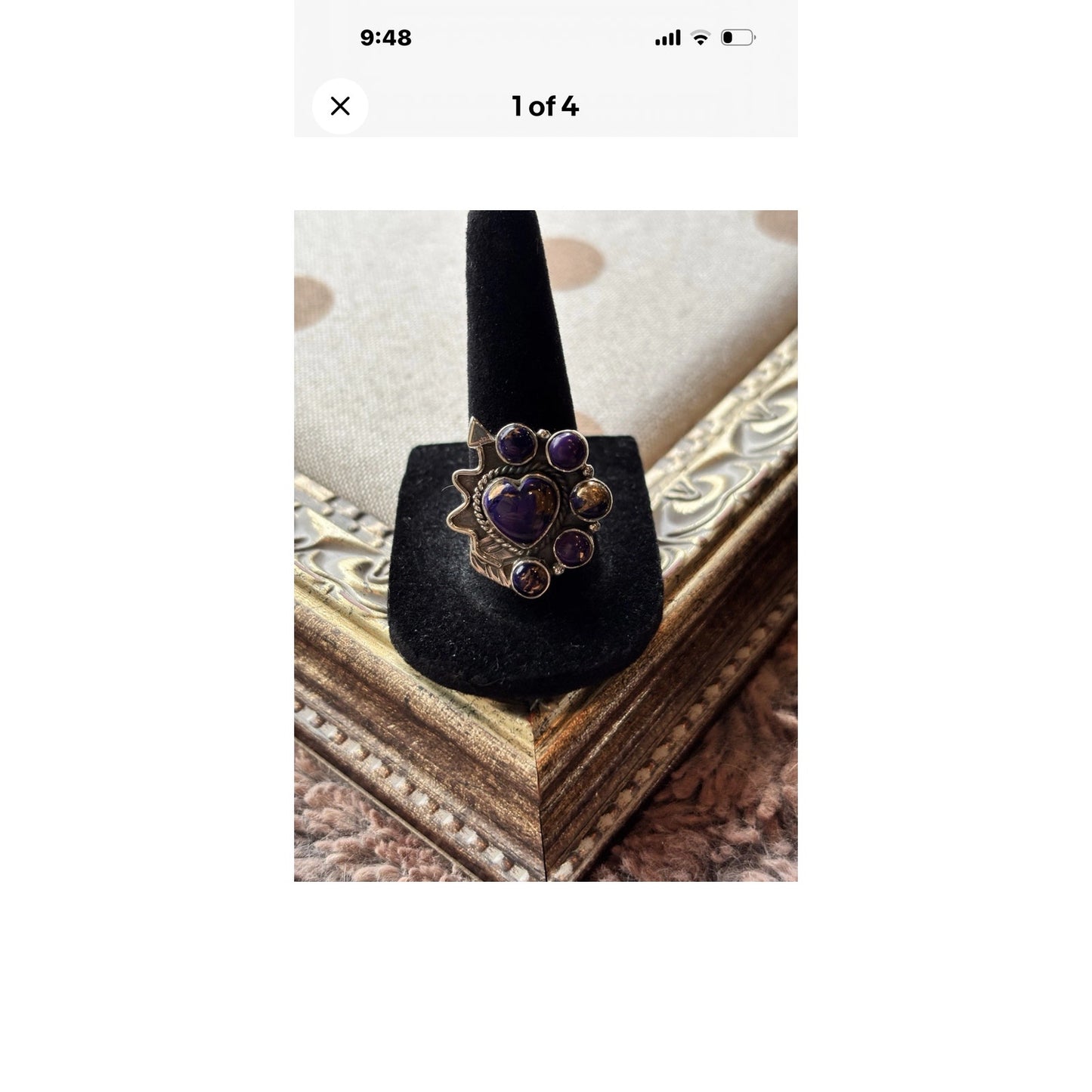 Southwestern Vintage-Heart Inspired Purple Spidy Stoness w gold highlight