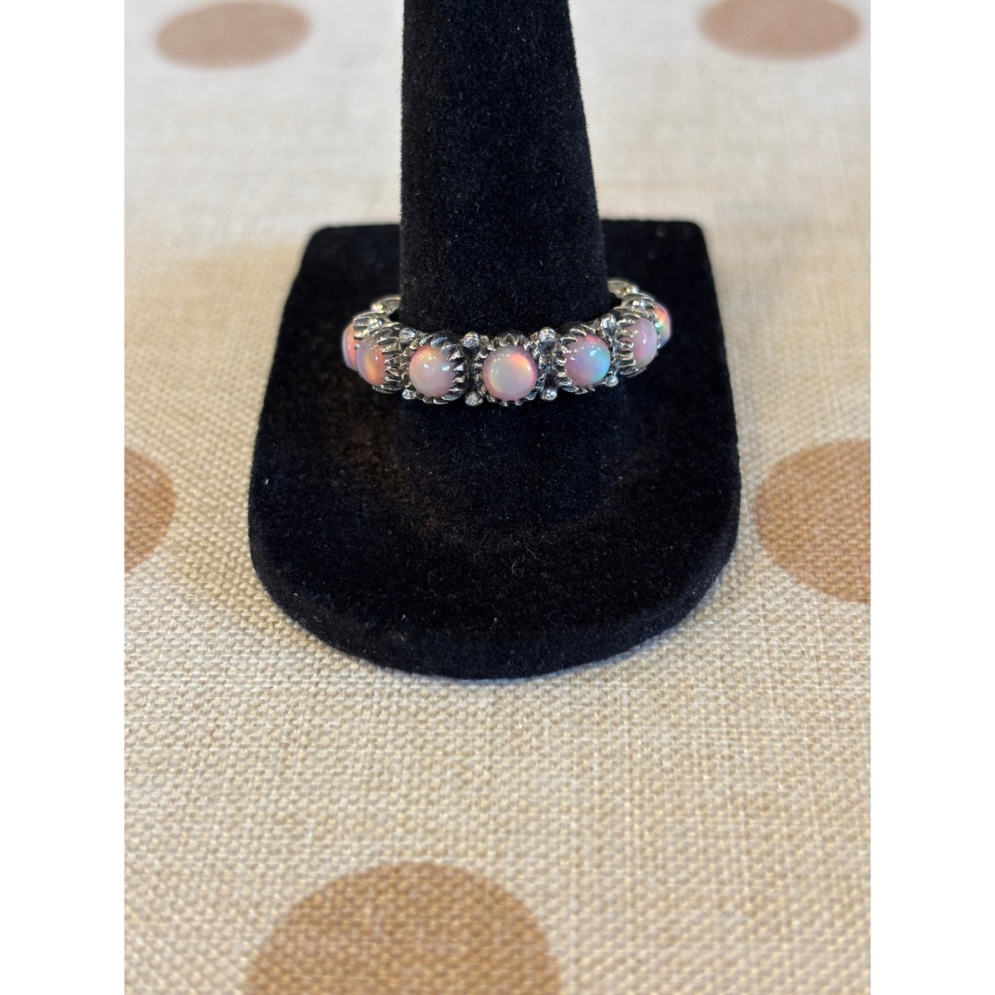 Pink Created Opal Eternity Band Ring Size 10 | Sterling Silver Western Ring