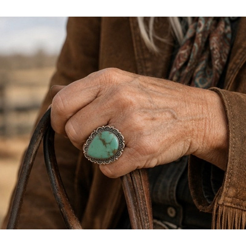 Number Eight Turquoise Tear Drop Ring in Sterling Silver