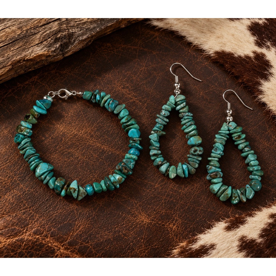 Kingman Turquoise Nugget Bracelet & Earring Set | Southwestern Sterling Silver