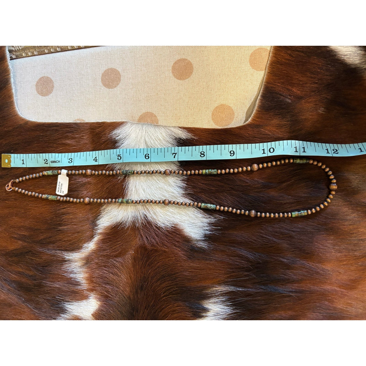 Copper Pearl Bead Layering Necklace with Royston Turquoise Accents – 24 Inch