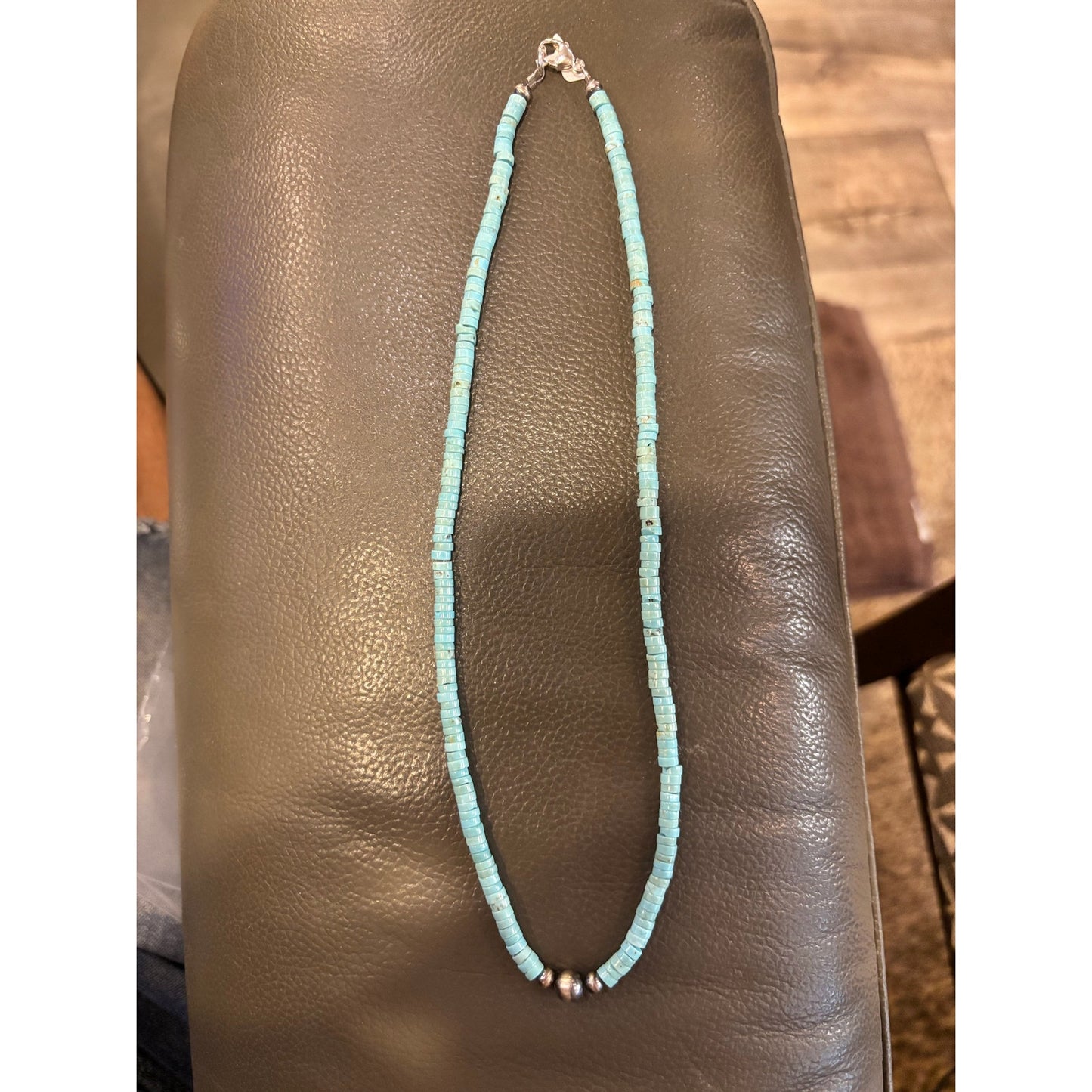 16” Turquoise Heishi Southwestern Necklace Sterling Silver