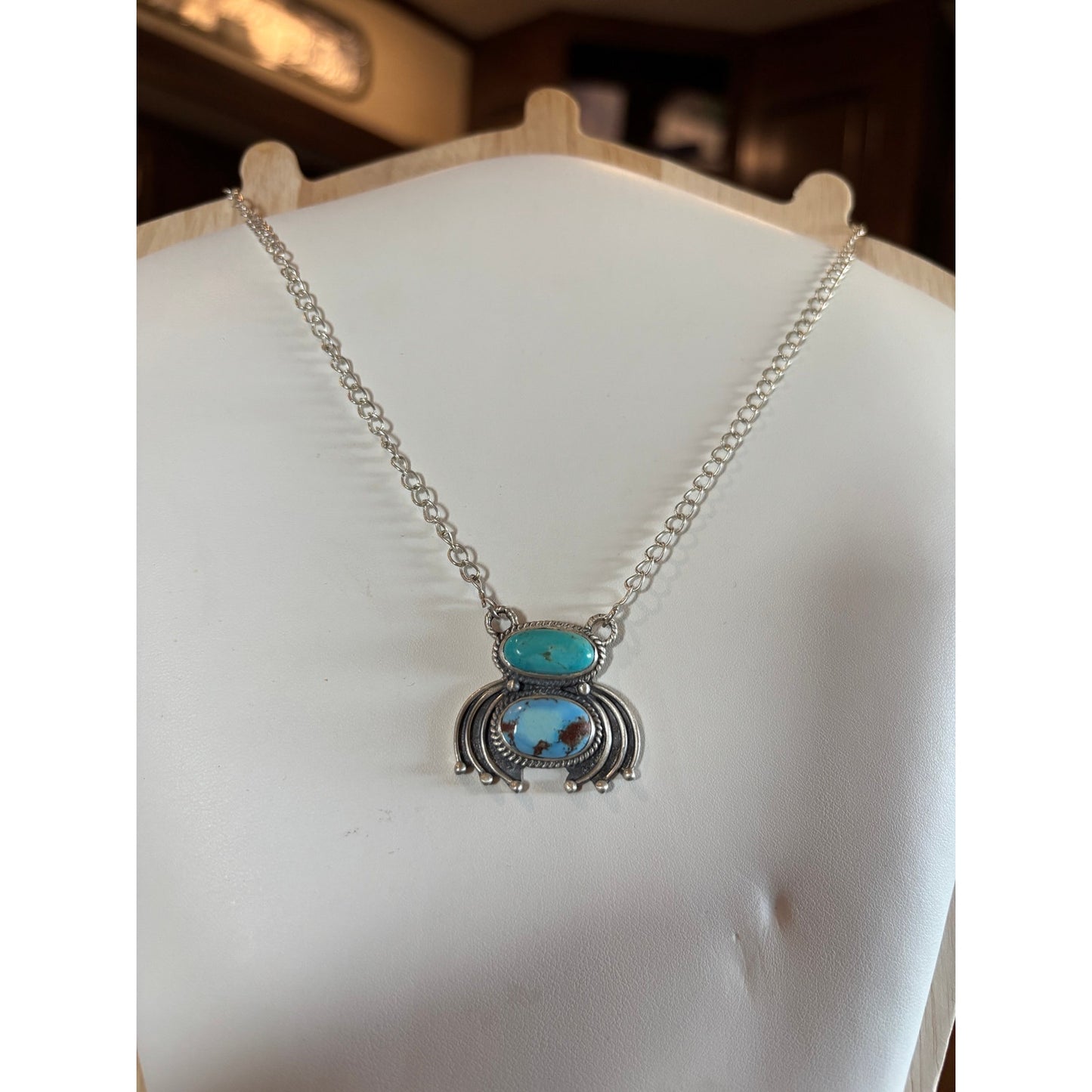Native inspired Turquoise Necklace Sterling Silver