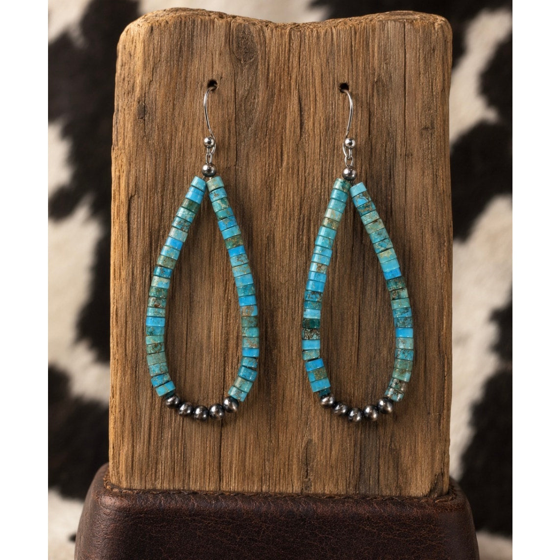 Cinnamon Jasper Turquoise Heishi Earrings/ Sterling Silver