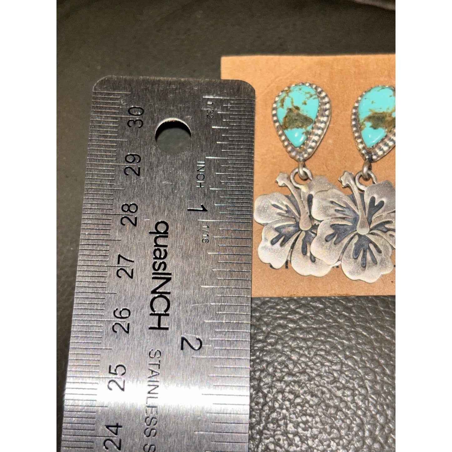 Sterling Silver Number 8 Turquoise Hibicus Flower Earings
