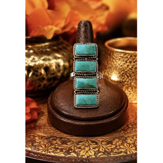 Huge Bar Turquoise Ring Sterling Silver 925