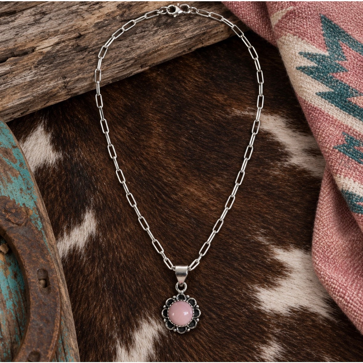 Pink Conch Round Pendant Sterling Silver Necklace – Adjustable 14-20"