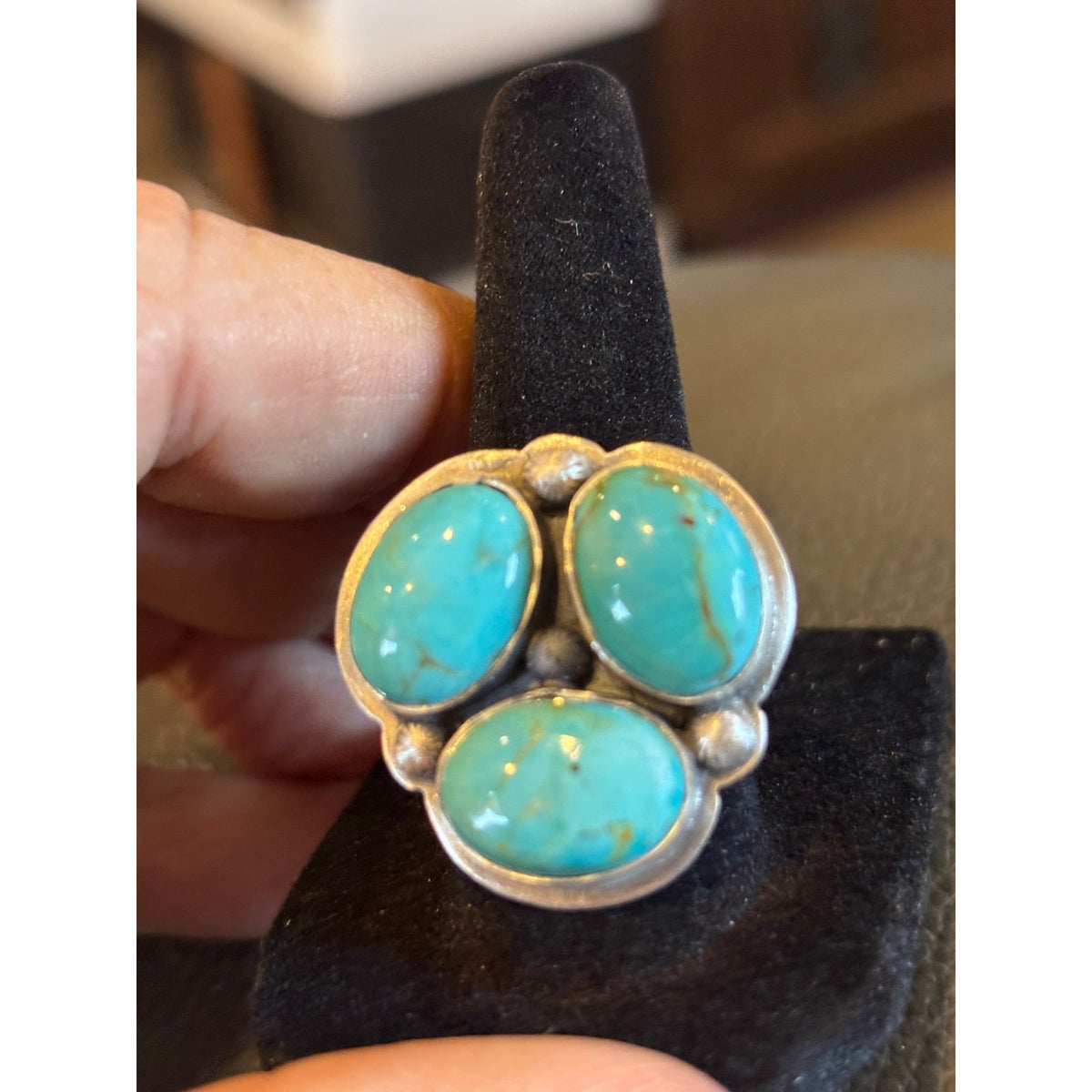 Number 8 Turquoise 3 Stone Sterling Silver Ring | Adjustable Size