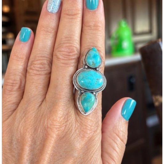 Number Eight Turquoise Three large stones Crawler Ring