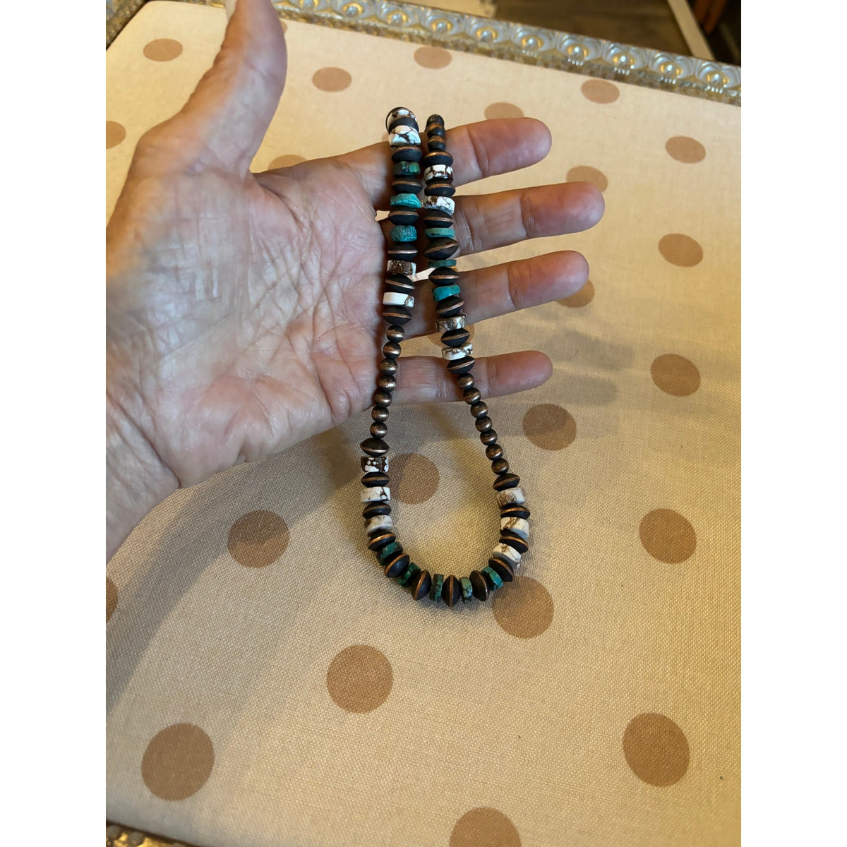18"Copper Turquoise & Wild Horse Pearl Saucer Bead Necklace | Western