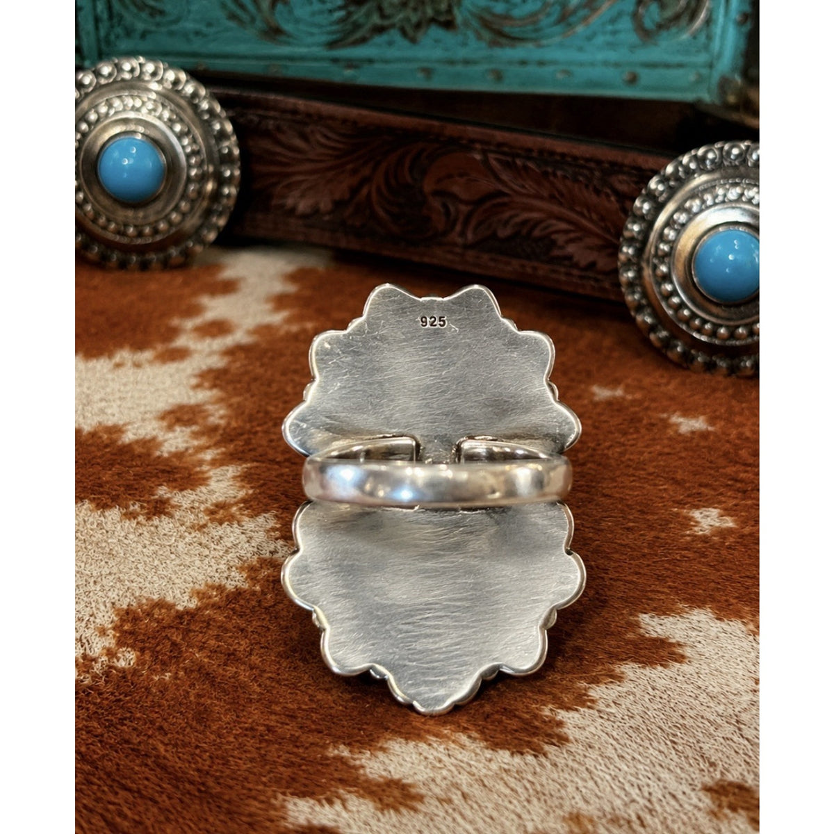 Kingman Turquoise With Large Orange Spiny Teardrop Set In Sterling Silver