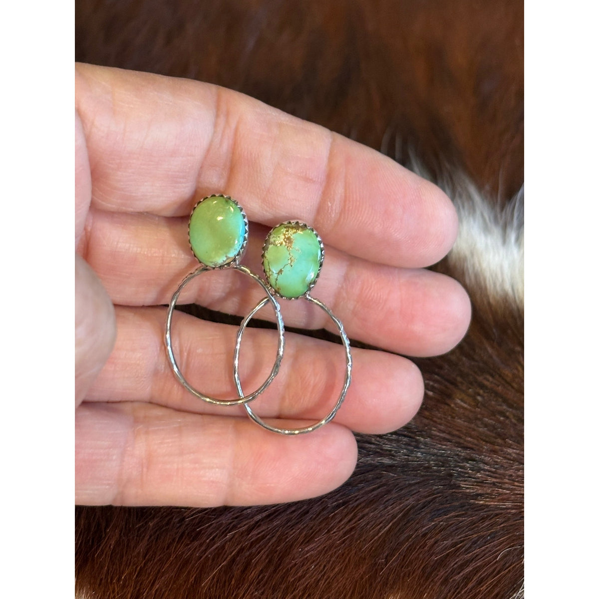 Sonoran Green Turquoise Hoop Earrings – Sterling Silver Western Style