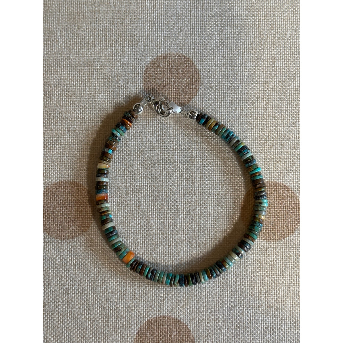 Spiny Oyster & Turquoise Heishi Bracelet | 7" Southwestern Sterling Silver