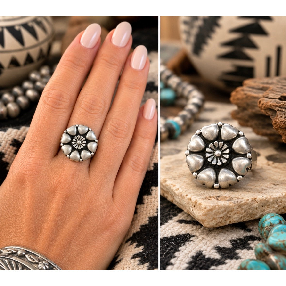 Sterling Silver Concho Ring Southwestern sz 7-9 adjustable