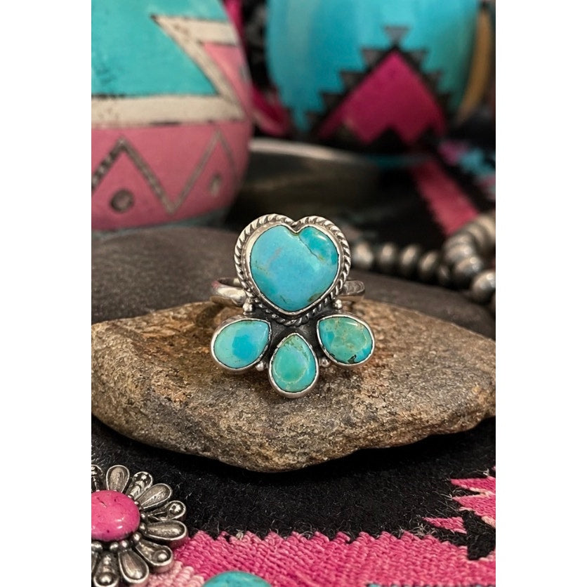 Lovely Heart Shaped Turquoise Ring With 3 accent
 stones.