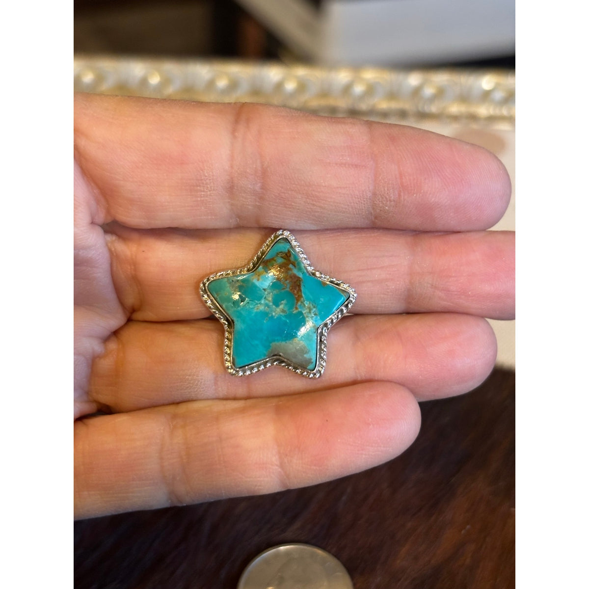 Number 8 Turquoise Star Ring – Sterling Silver Adjustable Size 6–9