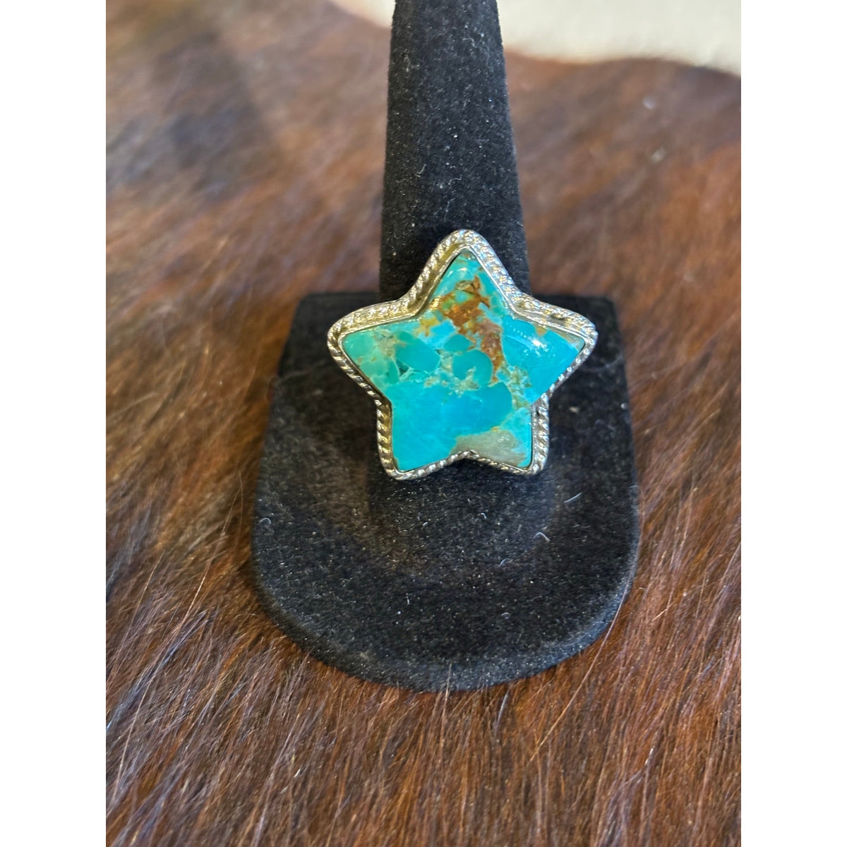 Number 8 Turquoise Star Ring – Sterling Silver Adjustable Size 6–9