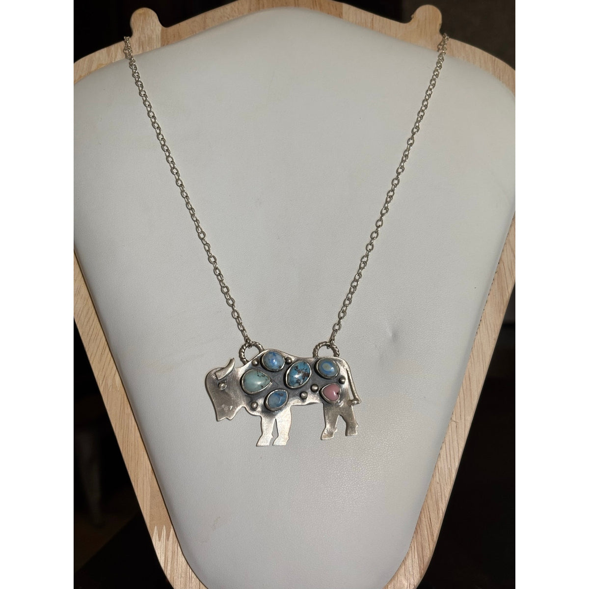 Turquoise Multi Stone Large Buffalo in Sterling Silver with 22" Chain