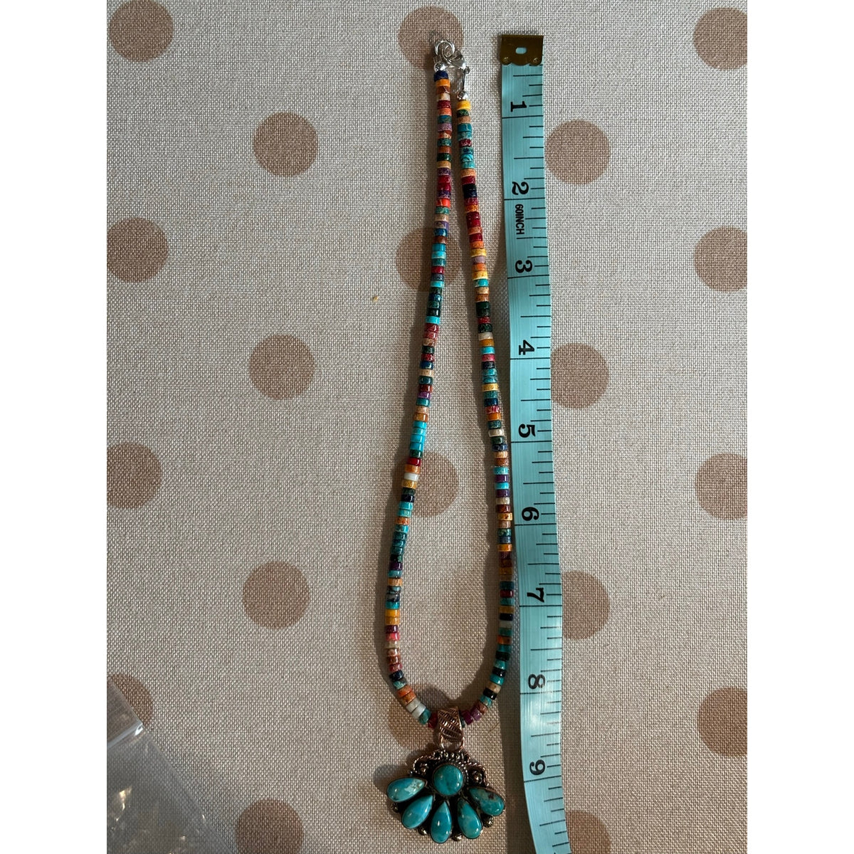 Mojave Turquoise Copper Fan Pendant Heishi Necklace – 18"