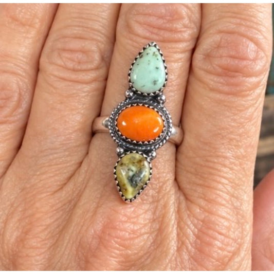 Palomino, Sonoran Mountain Turquoise & Orange Spiny SS Ring